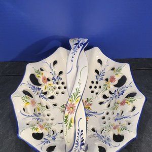 Rare Find: Vintage Hand Painted Floral Porcelain Basket Made in Portugal